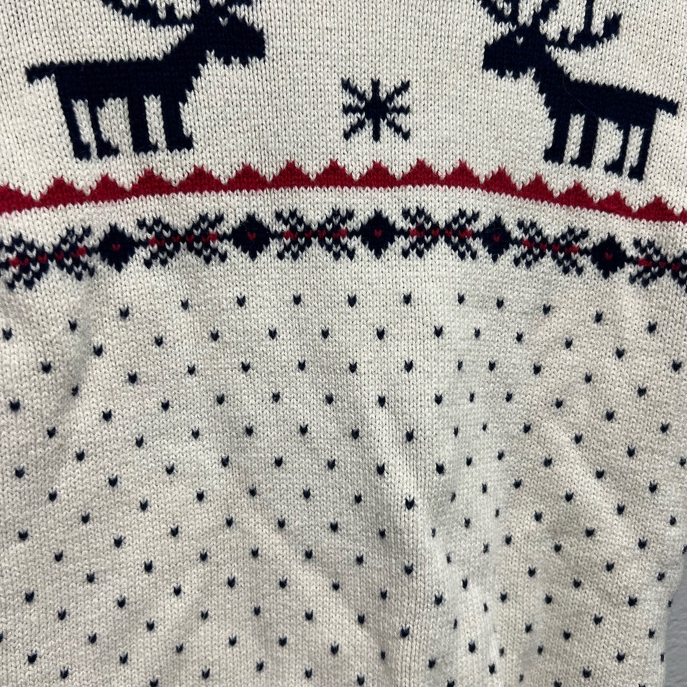 Mullsan 5T Holiday Reindeer Knit Sweater - White with Navy & Red - Kids - Picture 2 of 4